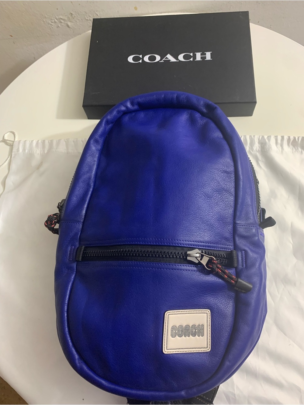 Coach Men's Deep Blue Leather Sling Pack